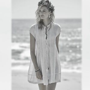 CP Shades Gorsuch Regina 100% Linen Cap Sleeve Tunic Mini Dress Soft Pink small